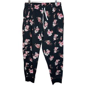 Lula Roe pull on sweatpants leggings size 2XL black pink floral and drawstring w